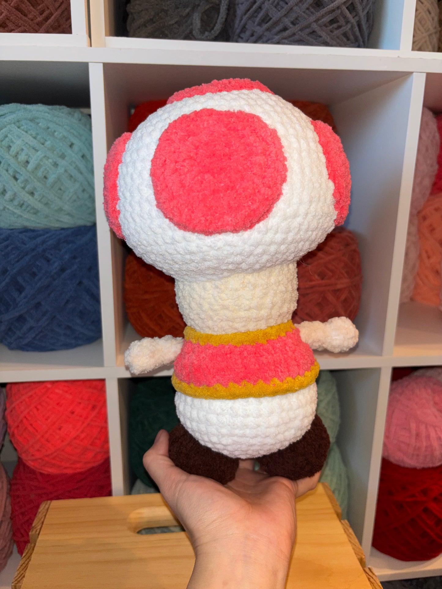 Pink Toad Mushroom Crochet Plushie