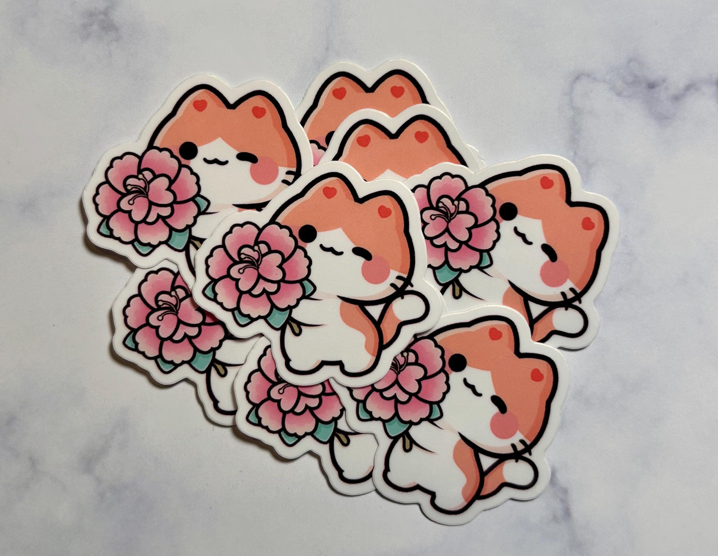 Kawaii Cat Sticker|Orange Cat Sticker|Flower Cat Sticker|Phone Stickers|Laptop sticker|Waterbottle Sticker|Gift for her