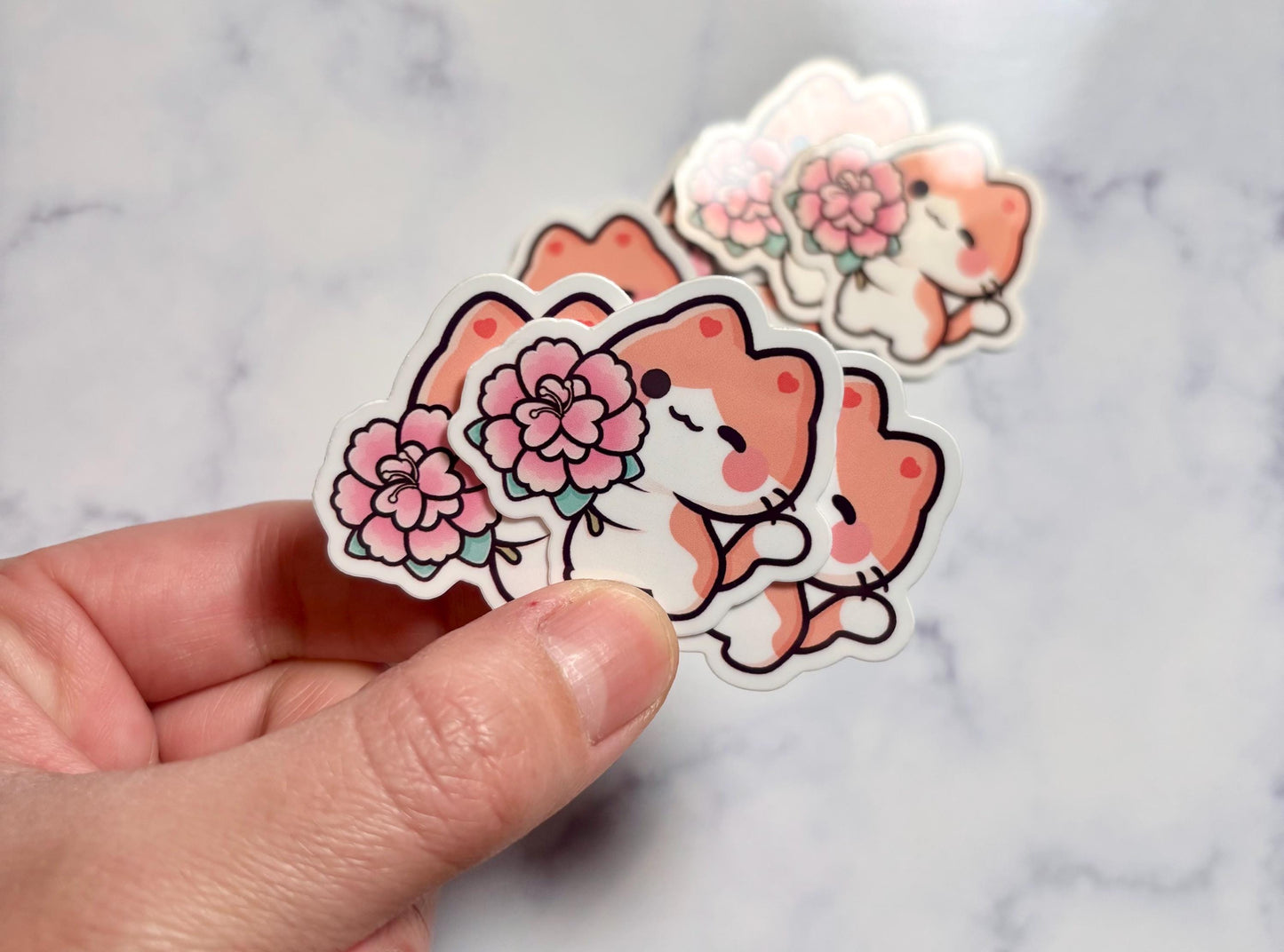 Kawaii Cat Sticker|Orange Cat Sticker|Flower Cat Sticker|Phone Stickers|Laptop sticker|Waterbottle Sticker|Gift for her