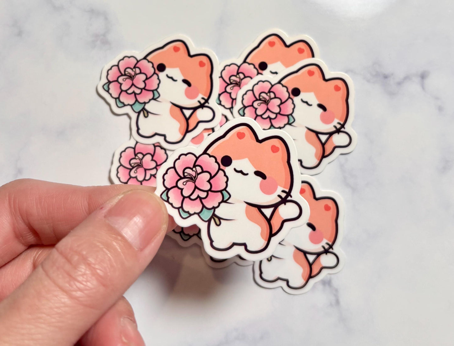 Kawaii Cat Sticker|Orange Cat Sticker|Flower Cat Sticker|Phone Stickers|Laptop sticker|Waterbottle Sticker|Gift for her