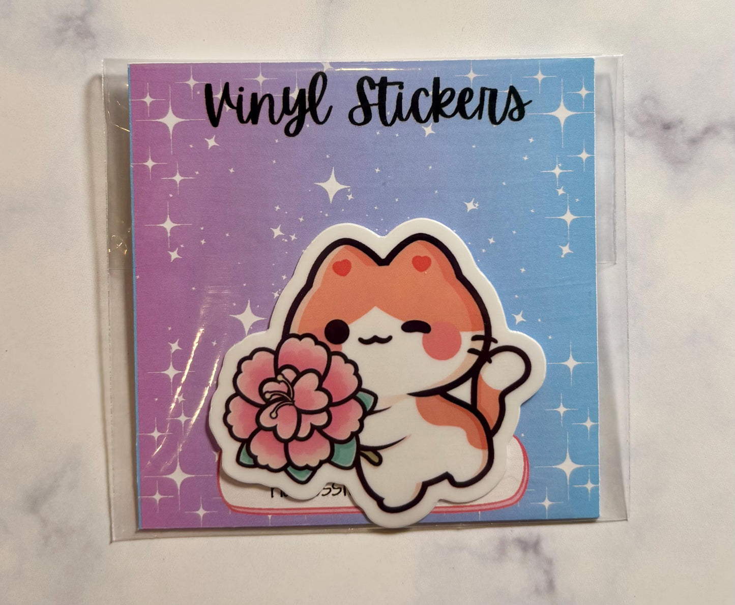 Kawaii Cat Sticker|Orange Cat Sticker|Flower Cat Sticker|Phone Stickers|Laptop sticker|Waterbottle Sticker|Gift for her