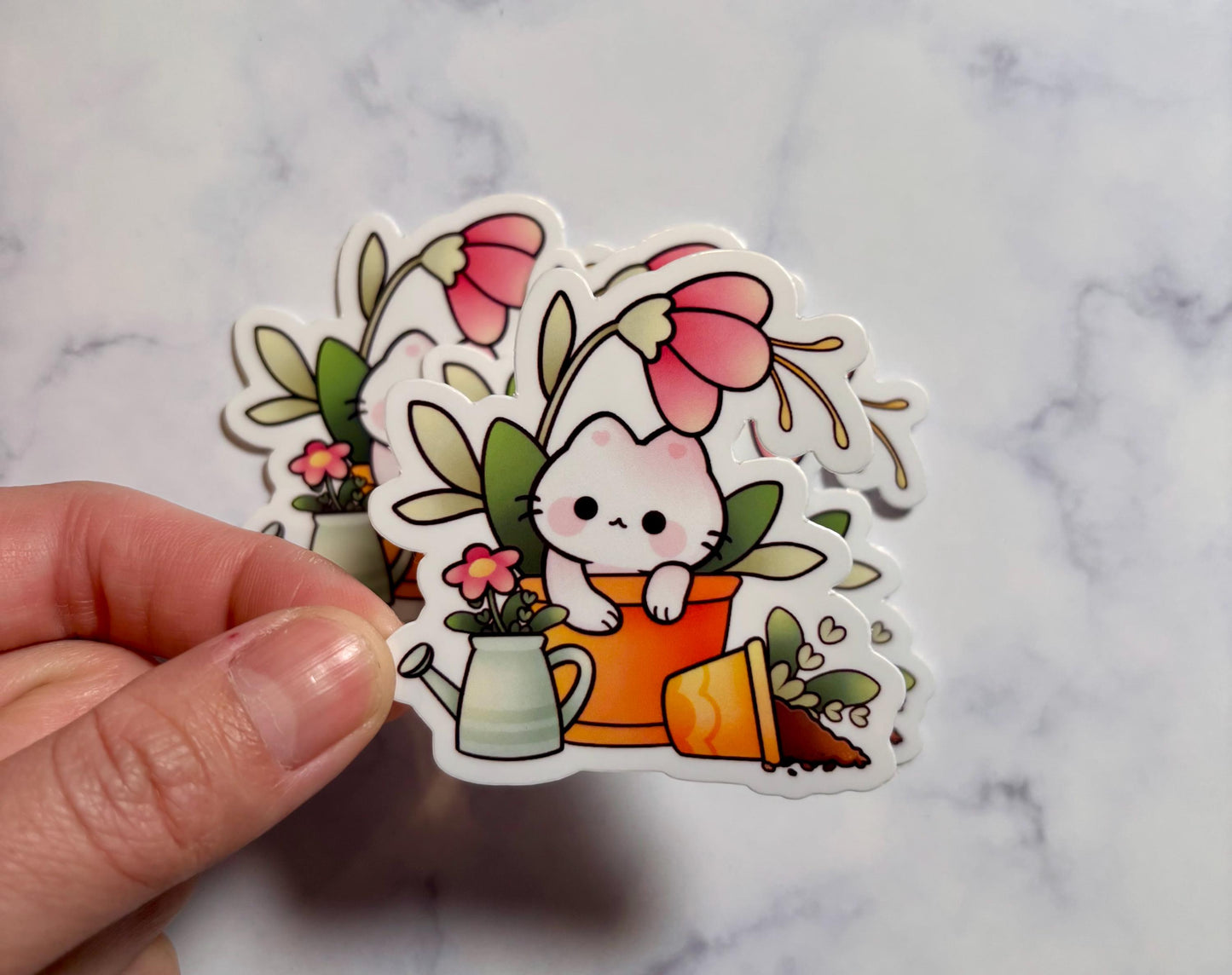 Kawaii Cat Sticker|White Cat Sticker|Flower Cat Sticker|Gift for her|Laptop Sticker|Waterbottle sticker|Sticker lover Gift|Phone Sticker