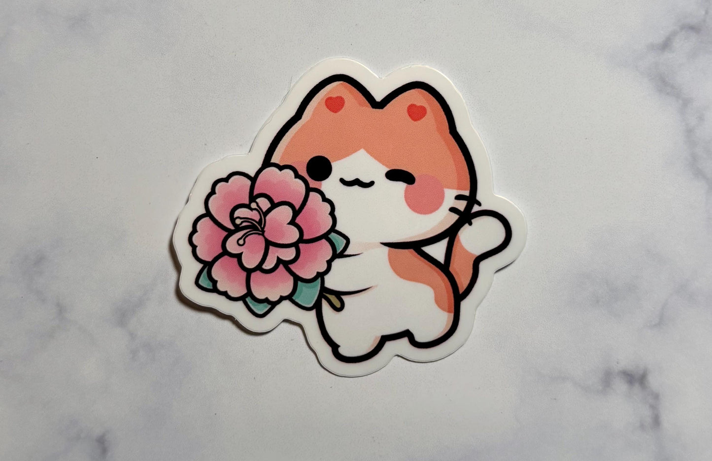 Kawaii Cat Sticker|Orange Cat Sticker|Flower Cat Sticker|Phone Stickers|Laptop sticker|Waterbottle Sticker|Gift for her