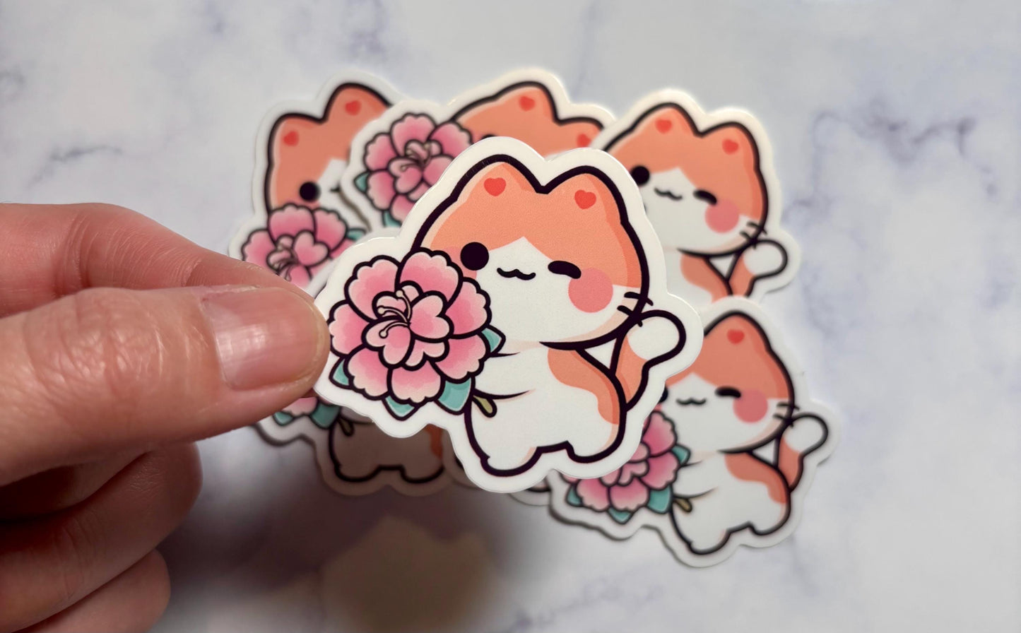 Kawaii Cat Sticker|Orange Cat Sticker|Flower Cat Sticker|Phone Stickers|Laptop sticker|Waterbottle Sticker|Gift for her