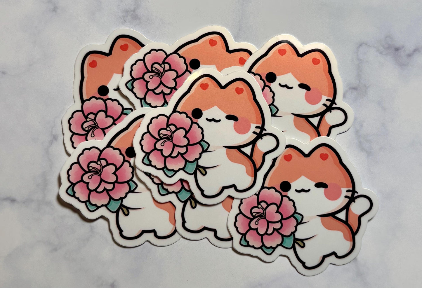Kawaii Cat Sticker|Orange Cat Sticker|Flower Cat Sticker|Phone Stickers|Laptop sticker|Waterbottle Sticker|Gift for her