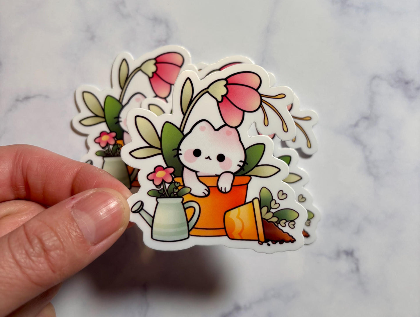 Kawaii Cat Sticker|White Cat Sticker|Flower Cat Sticker|Gift for her|Laptop Sticker|Waterbottle sticker|Sticker lover Gift|Phone Sticker