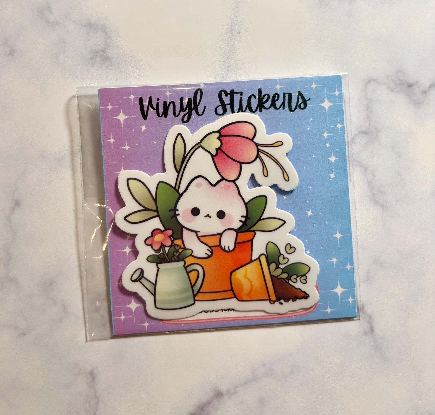Kawaii Cat Sticker|White Cat Sticker|Flower Cat Sticker|Gift for her|Laptop Sticker|Waterbottle sticker|Sticker lover Gift|Phone Sticker