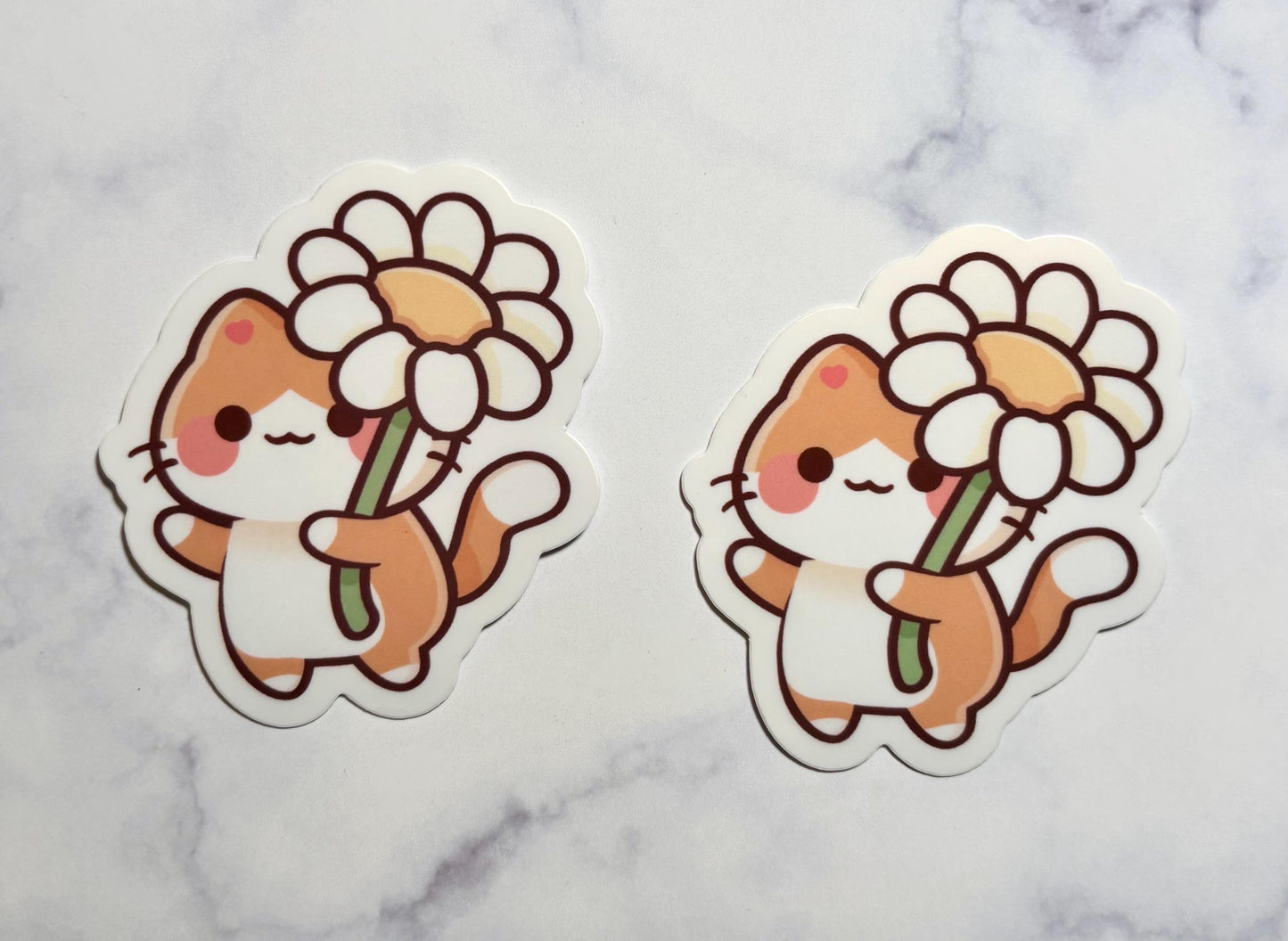 Kawaii Cat Sticker|Orange Cat Sticker|Flower Cat Sticker|Gift for her|Laptop Sticker|Waterbottle sticker|Sticker lover Gift|Phone Sticker