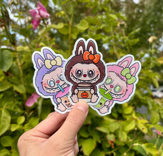 Labubu Boba Inspired Monsters Stickers – Glossy Waterproof Vinyl Sticker Set
