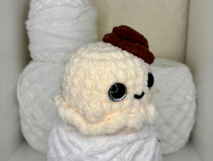 Ghost with Cowboy Hat Crochet Plushie