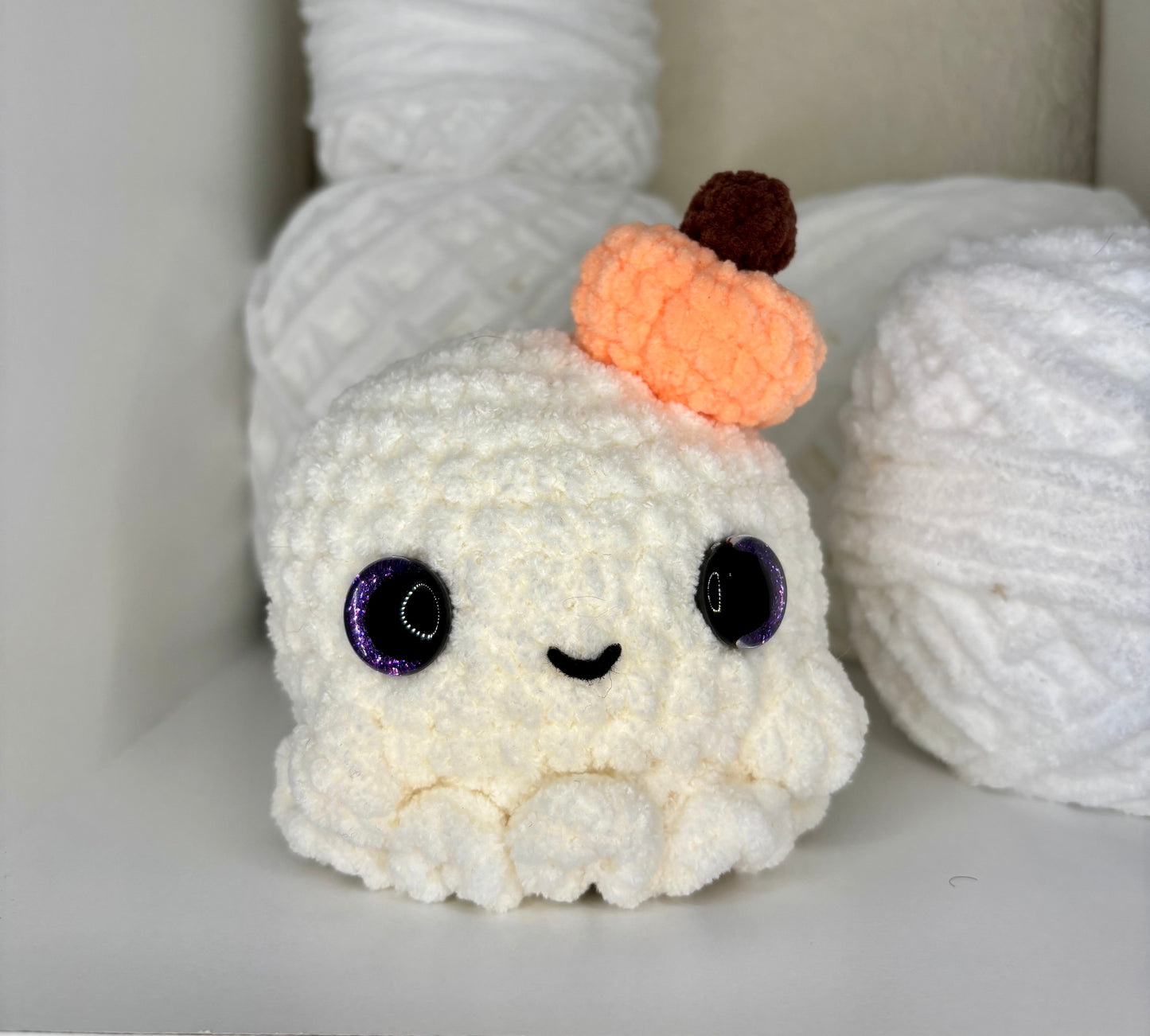 Ghost with Pumpkin Crochet Plushie