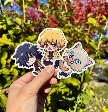 Giyu, Zenitsu & Inosuke Demon Slayer Anime Stickers - Waterproof Laptop Stickers