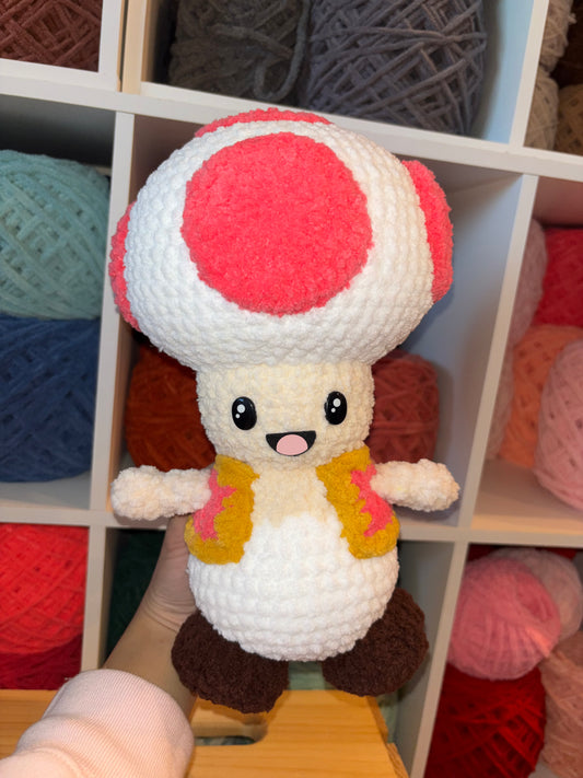 Pink Toad Mushroom Crochet Plushie