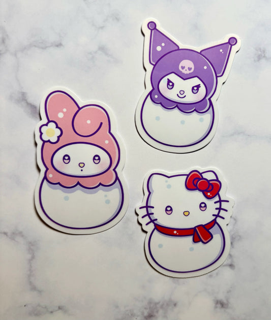 Sanrio Character Snowman Stickers, Hello Kitty, Kuromi, My Melody