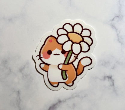 Kawaii Cat Sticker|Orange Cat Sticker|Flower Cat Sticker|Gift for her|Laptop Sticker|Waterbottle sticker|Sticker lover Gift|Phone Sticker