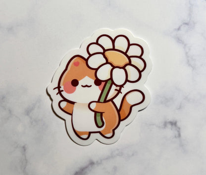 Kawaii Cat Sticker|Orange Cat Sticker|Flower Cat Sticker|Gift for her|Laptop Sticker|Waterbottle sticker|Sticker lover Gift|Phone Sticker