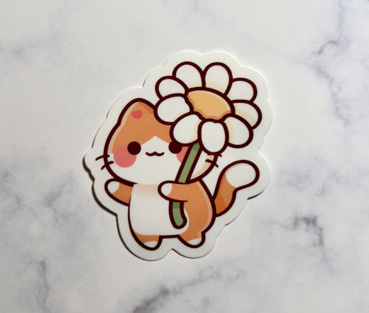Kawaii Cat Sticker|Orange Cat Sticker|Flower Cat Sticker|Gift for her|Laptop Sticker|Waterbottle sticker|Sticker lover Gift|Phone Sticker