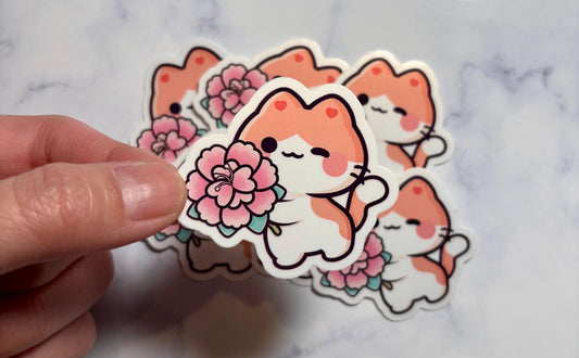 Kawaii Cat Sticker|Orange Cat Sticker|Flower Cat Sticker|Phone Stickers|Laptop sticker|Waterbottle Sticker|Gift for her