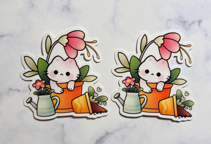 Kawaii Cat Sticker|White Cat Sticker|Flower Cat Sticker|Gift for her|Laptop Sticker|Waterbottle sticker|Sticker lover Gift|Phone Sticker