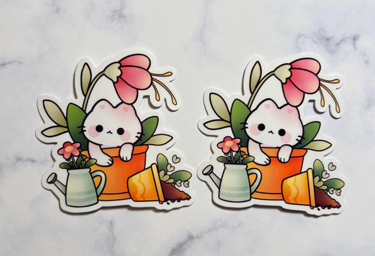 Kawaii Cat Sticker|White Cat Sticker|Flower Cat Sticker|Gift for her|Laptop Sticker|Waterbottle sticker|Sticker lover Gift|Phone Sticker
