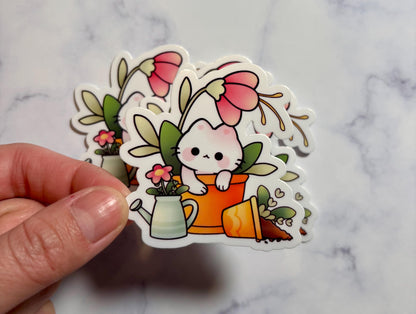Kawaii Cat Sticker|White Cat Sticker|Flower Cat Sticker|Gift for her|Laptop Sticker|Waterbottle sticker|Sticker lover Gift|Phone Sticker