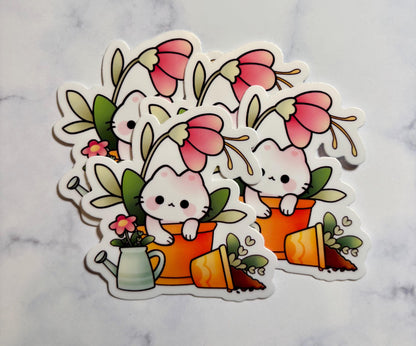 Kawaii Cat Sticker|White Cat Sticker|Flower Cat Sticker|Gift for her|Laptop Sticker|Waterbottle sticker|Sticker lover Gift|Phone Sticker